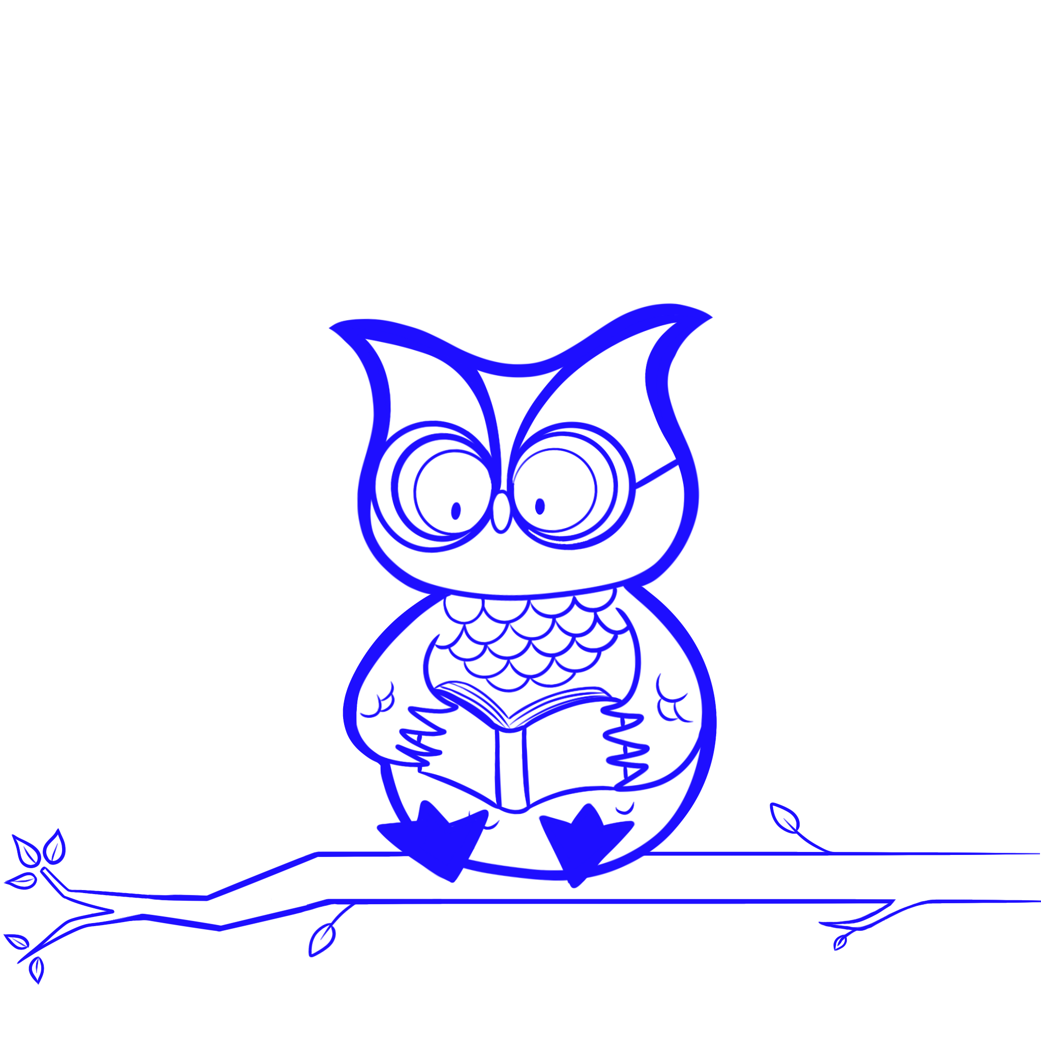 Illustration d’une chouette lisant un livre, symbole de La Chouette Écriture, graphothérapeute à Bordeaux
